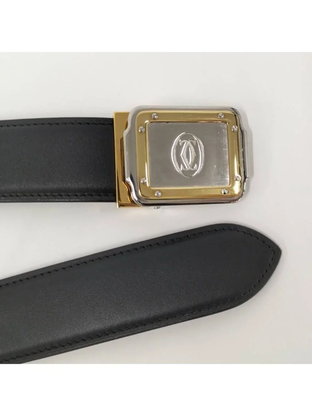 Cartier Belt Santos Leather Black Gold Silver